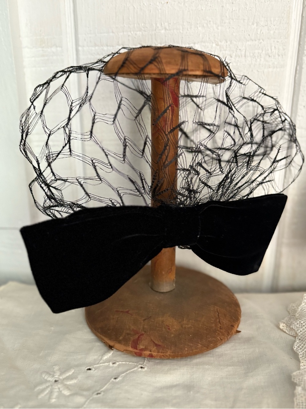 Vintage Black Velvet Bow Hair Accessory with Veil